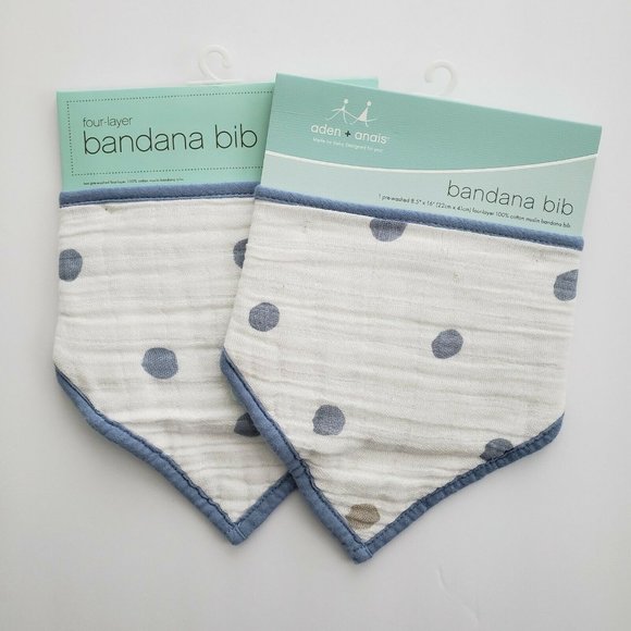 Aden + Anais Bandana Bib Blue Dots Set of 2 - Picture 1 of 3